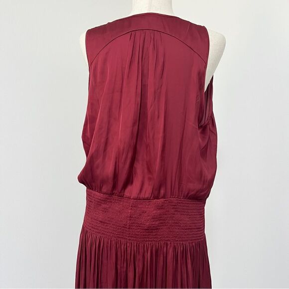 Halston Heritage Sleeveless Smocked Waist High/Low Dress Ruby Maroon XL - Picture 10 of 16